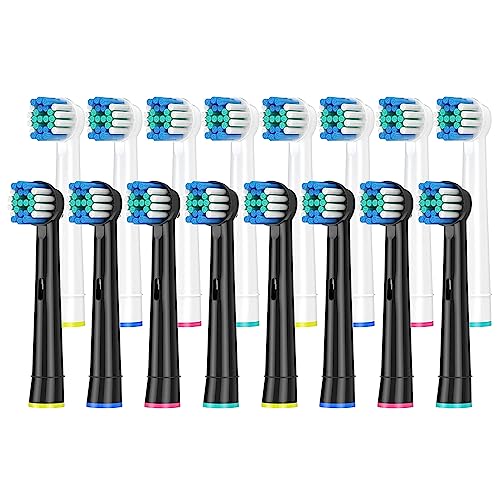 16 Stück Aufsteckbürsten Kompatibel mit Oral B Vitality Pro, Genius X, Pro 3 9000, Pro1 750, Zahnbürstenaufsatz für Oral B Elektrische Zahnbürste, Bürstenköpfe von Rebeool, Weiß/Schwarz