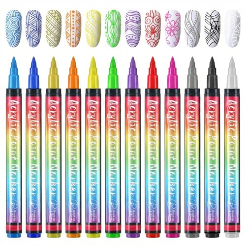 Qianyu Juego de 12 colores 3D para decoración de uñas, lápiz de graffiti, para decorar belleza, pincel para decoración de uñas, joyas de belleza, Halloween, Navidad, herramientas de manicura