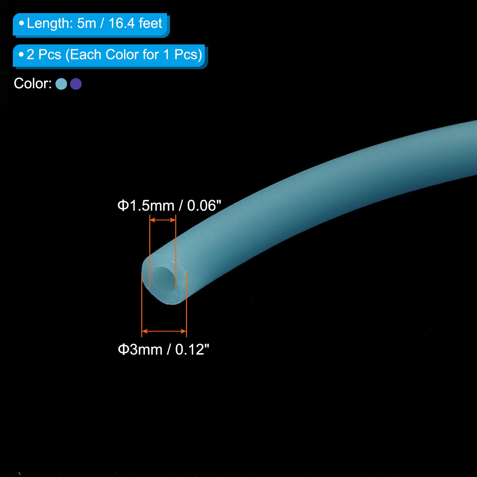 PATIKIL Rubber Cord Tube, 16ft Silicone Hollow Tubing 1/8" OD 1/16" ID for DIY Craft Beading Necklaces Bracelet Sky Blue/Dark Blue - Image 2