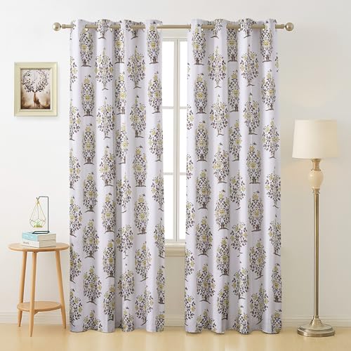Image of Homestan 100% Cotton Block Print Long Door Curtains 9 Feet Long Set of 2 with Stainless Steel Grommets for Home Decor (9 X 4.5 Feet, Yellow)