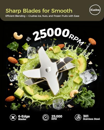 iCucina Smoothie Blender, 1000W Personal Blender for Shakes and Smoothies with 2 x 37oz Protable Cups and Lids, Single Serve Blenders for Ice Crushing, Bean Grinding, Frozen Fruit Drinks, Black - Image 5