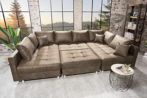 Riess Ambiente Modernes XXL Sofa Kent 303cm Taupe Federkern inkl. Hocker und Kissen Wohnlandschaft Schlafsofa Schlafcouch Couch Ecksofa mit Schlaffunktion – Bild 7