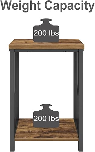 Miniatura 7 de EXCEFUR Mesa auxiliar, mesas auxiliares cuadradas para sala de estar, mesita de noche industrial de metal y madera para dormitorio, marrón rústico