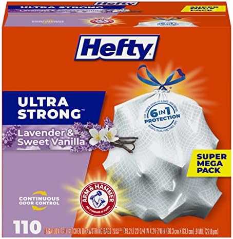 Hefty Ultra Strong Tall Kitchen Trash Bags, Lavender & Sweet Vanilla Scent, 13 Gallon, 110 Count