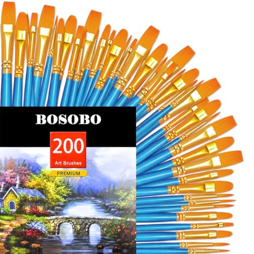 Image of BOSOBO Assorted Nylon Acrylic Artist Paint Brushes Set,Blue,200 Pcs