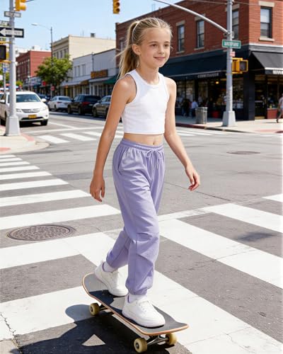 Image of Girls Parachute Cargo Pants Drawstring Waterproof Causal Hiking Pants for Girls Pockets Lightweight Running Joggers