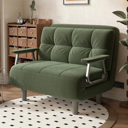 3-in-1 Convertible Velvet Sofa Bed, Single/Double/Triple-Fold Loun Chair with 5-Position Adjustable Backrest & Pillows for Living Room, Office, Apartments (25.6 x 26.77 x 32.28in)