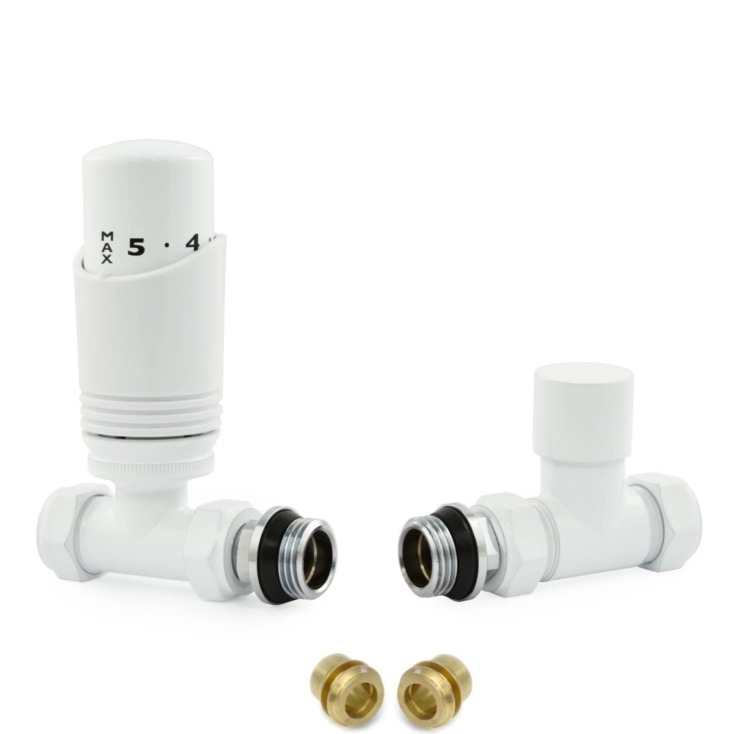 Hot Flow | Cascade Modern Straight TRV Thermostatic Radiator Valve 10mm Compression (White)