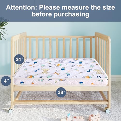 Image of Mini Crib Mattress 38 inch x 24 inch x 4 inch- Firm Support and Comfort Premium Foam,Noiseless and Odorless,Hypoallergenic Mini Crib Mattress,Fits Mini and Portable Cribs,Dual Sided with Soft Breathable Fabric
