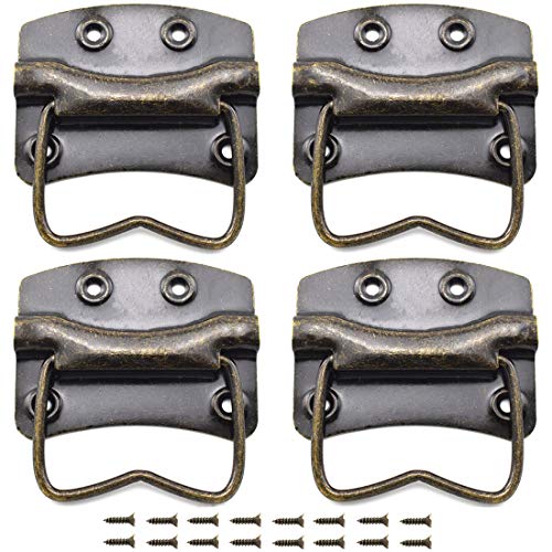 SDTC Tech 4 Pack Antique Bronze Wooden Box Puller Handles Side Panel Mounted for Suitcase Toolbox Cabinet Jewelry Box (57 x 45 x 54mm)