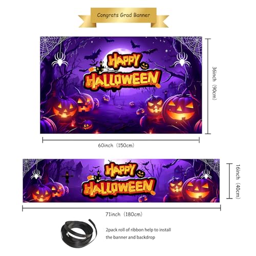 Image of Large Halloween Party Banner and Backdrop for Indoor & Outdoor, Yard Garden Halloween Decorations & Party Supplies(Purple)