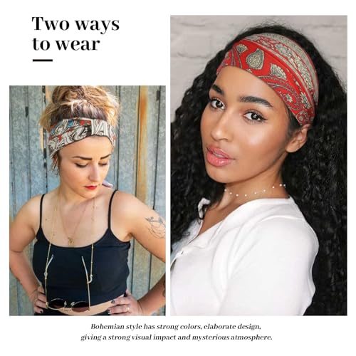 Image of Awumbuk Wide Headbands for Women Knotted No Slip Head Bands Soft Turban Headband Hair Accessories Boho African Solid Color Head Wraps for Women Yoga Workout (Blue)