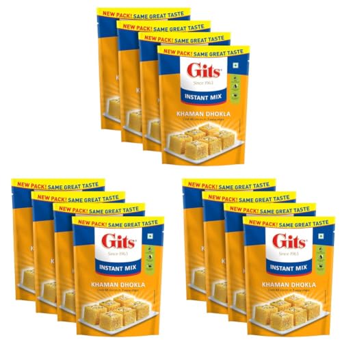 Image of Gits Instant Khaman Dhokla Snack Mix, Makes 60 per Pack, Pure Veg, Indian Snack Mix, 2000g (Pack of 12, 500g Each)