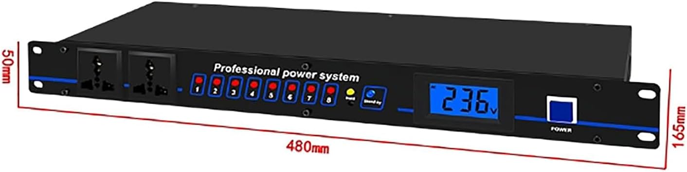 Stereo Equalizer, Home Audio Equalizer, 8-Way Power Output/Forward and Reverse Time Switch/Real Time Frequency Level Display, for DJ Stations