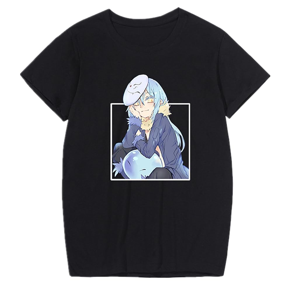 Charous Unisex Black 1 Anime Manga That Time I Got Reincarnated As A Slime,Black Cotton Cartoon T-Shirts For Rimuru Slime Fans Cosplay