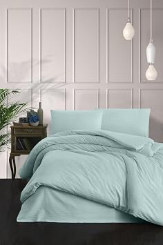 Mulberry Double Duvet Cover Set Cotton Satin Striped 100% Cotton 200 * 220 - Mint