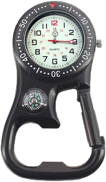 Weicam Men Women Compass Corkscrew Carabiner Clip on FOB Watch Outdoor Adventure Luminous Pocket Watch