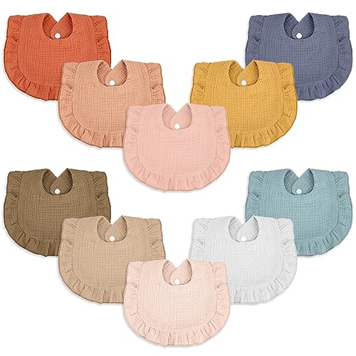 Image of 10 Pcs Baby Muslin Bibs Drool Bandana Soft Baby Cotton Bibs for Newborn Baby Girl Boy Toddlers Infants Teething