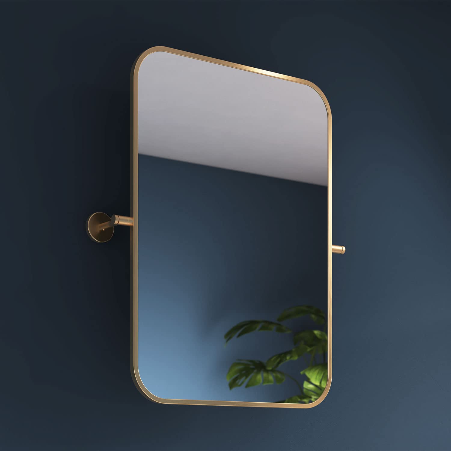 Pebble Grey Brushed Brass Bathroom Mirror 500x700mm - Axel Bathroom Mirrors Wall Mounted, Tilting Wall Mirrors for Bedrooms, Rectangular Aluminum Framed Hallway Mirror for Walls, Living Room & Bedroom