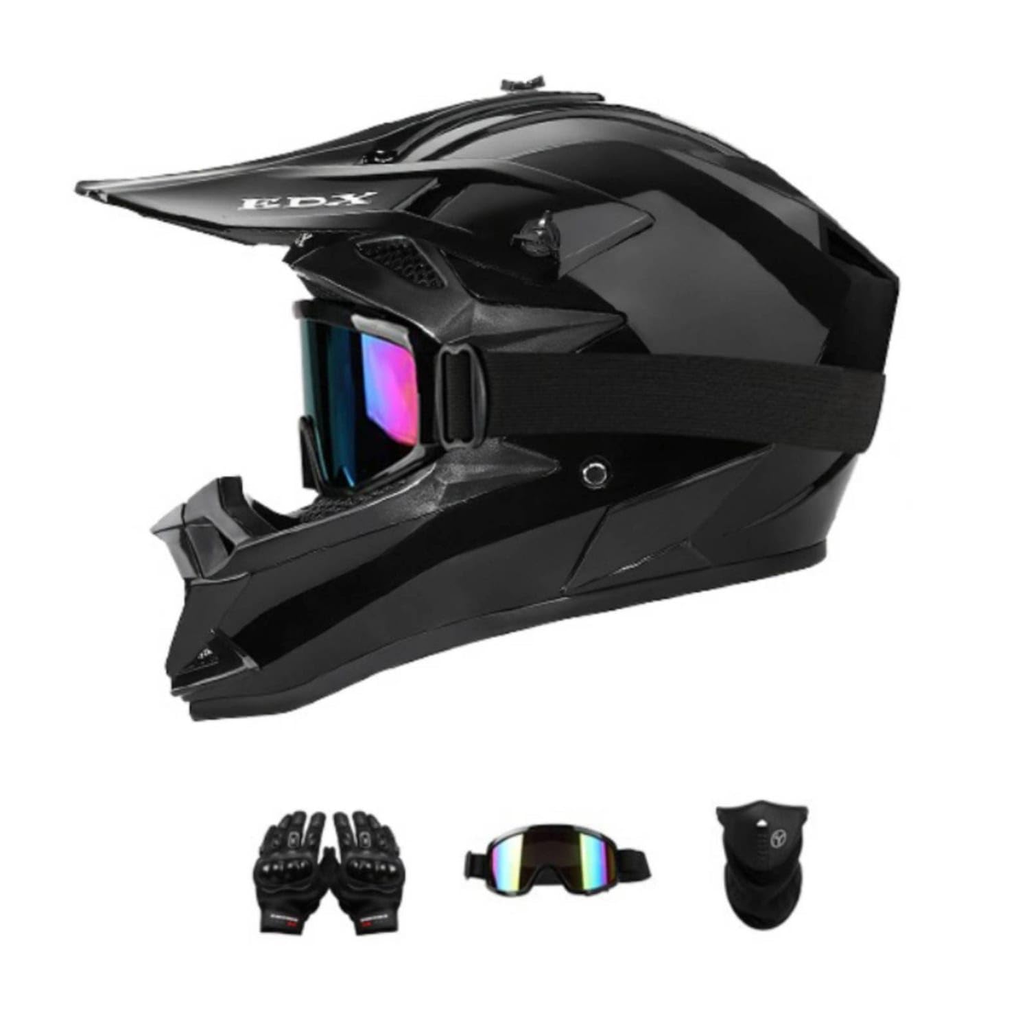 Aerodynamic Full Face Helmet with Goggles Protective Off-Road Helmet with Gloves for Motocross Riders, Motorcycle Riding, Black, S-image-7