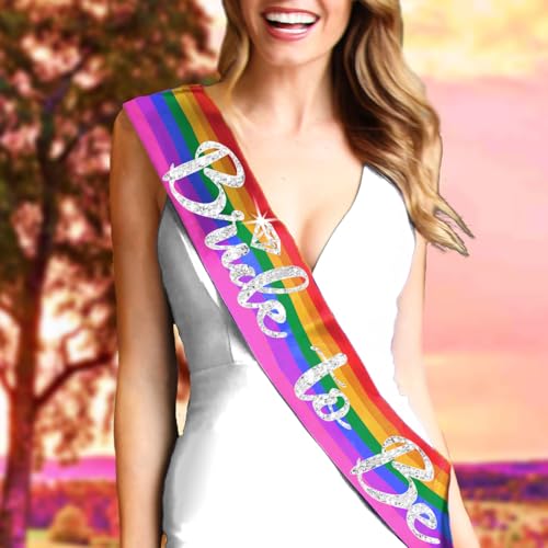 Rainbow Bride Gay Wedding Sash - Premium Quality BRIDAL GRADE SATIN Silver with Diamond Motif Bride To Be - Bridal Sash LGBTQ+ Pride, Lesbian Sash (DiamB2B Slv) RBW3