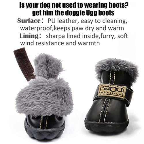 Qiaoniuniu Puppy Shoes Warm Boots Winter Waterproof Skidproof Leather Dog Paw Protectors Booties For Snow/Ice Pavement (Color: Brown,Size: L) #TOP1