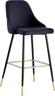 Velvet Bar Stools Set of 2 Breakfast Bar Chairs Backrest, Counter Chairs High Stools for Kitchen Island/Home Bar Barstools Upholstered seat with Backrest Black Metal Legs Kitchen Breakfast (Black)