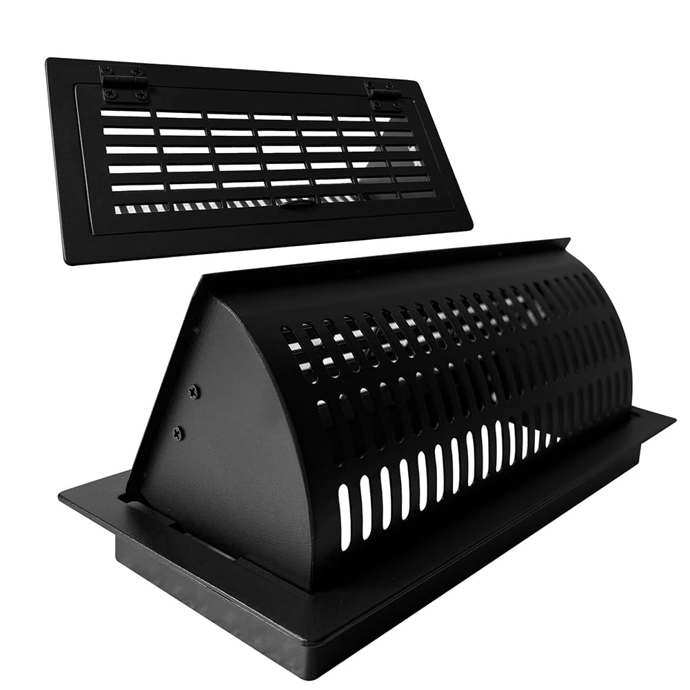 Ehwisbe Black Carbon Steel Vent Deflector& Floor Vent Cover 2-In-1, Adjustable 4X10 Register -Saving Airflow Control
