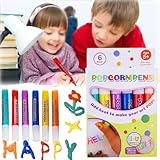 Innovelfun DIY Bubble Popcorn Drawing Pens,Magic Puffy Pens Heat Activated,Popcorn Color Markers,Puffy Paint Magic Popcorn Pen,3D Art Bubble Popcorn Drawing Pens 6 Colors(1 Set)