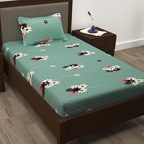 Image of Story@Home 210 TC Spark Collection Single Bedsheet Cotton Combo with 1 Pillow Covers | Grey | Floral (Bedsheet : 145 X 225 cm & Pillow Cover : 40 X 60 cm)