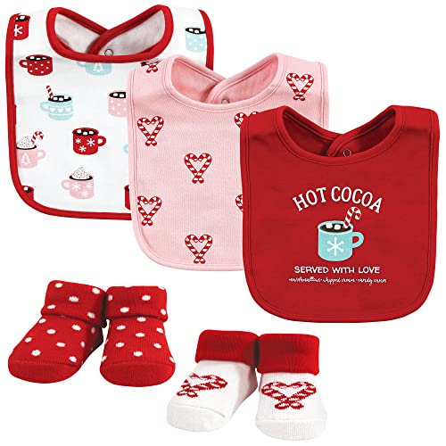 Image of Hudson Baby Unisex Baby Cotton Bib and Sock Set, Hot Cocoa, One Size