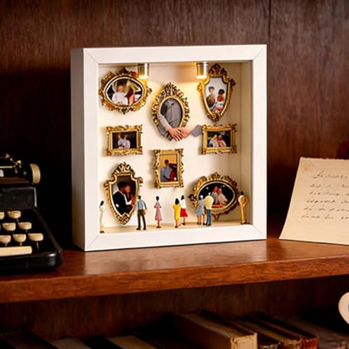 Mini Museum DIY, Kreatives Mini Figuren Menschen Museum mit Lichtern, Miniatur Bilderrahmen Silhouette Box, Shadow Box Frame Kit, Feiern Sie Ihre Einzigartigen Erinnerungen mit Stil (a)