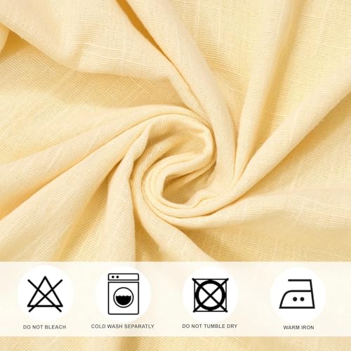 Image of THE LINEN COMPANY Cotton Curtains Net Curtains with Pom Pom Lace Rod Pocket Sheer Curtains Light Filtering Window Curtains Living Room Curtains Butter Cream 10 Ft Pack of 2