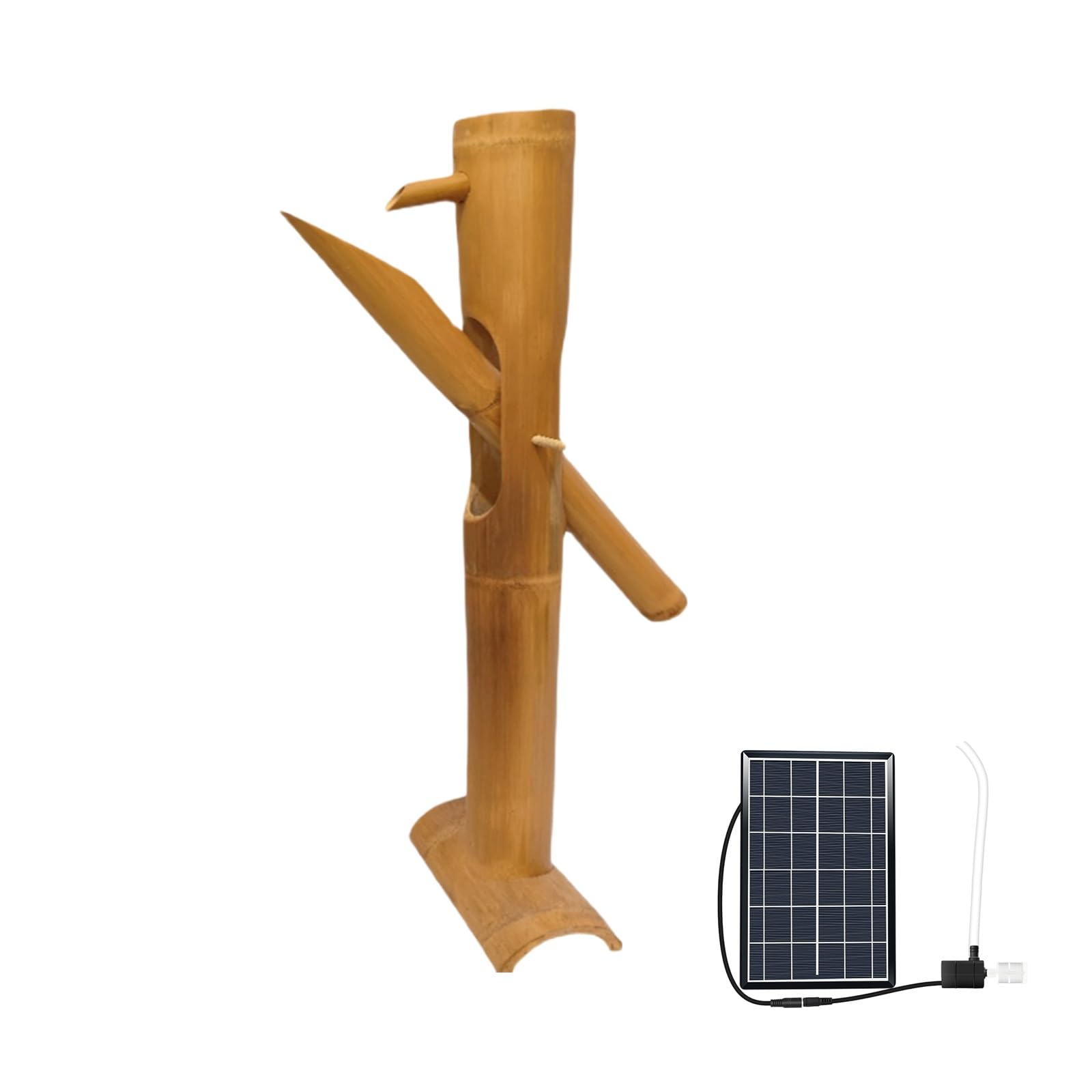 Solar Bamboo Fountain Kit, Bamboo Fountain Garden Water Feature with Pump, 6W Solar Panel, Reinforced Base, Outdoor Zen Fountains for Garden Patio Yard Backyard(60cm)