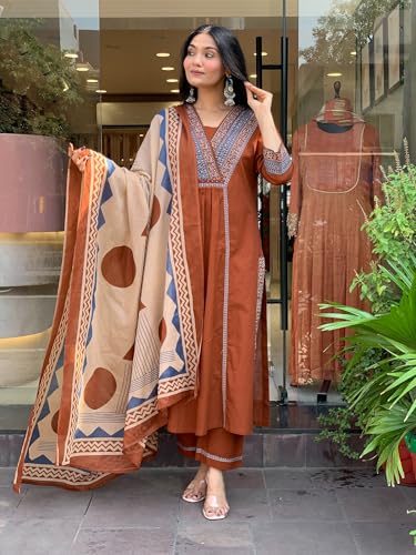 Image of ANNI Designer Women's Rayon Viscose Straight Printed Kurta with Pant & Dupatta Set | Ethnic 3-Piece Readymade Suit for Women | Elegant Festive & Office Wear Traditional Outfit
