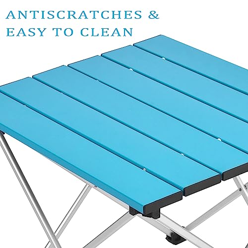 Image of Grope Portable Camping Table with Aluminum Table Top, Folding Beach Table Easy to Carry, Prefect for Outdoor, Picnic, BBQ, Cooking, Festival, Beach, Home (Deep Blue)