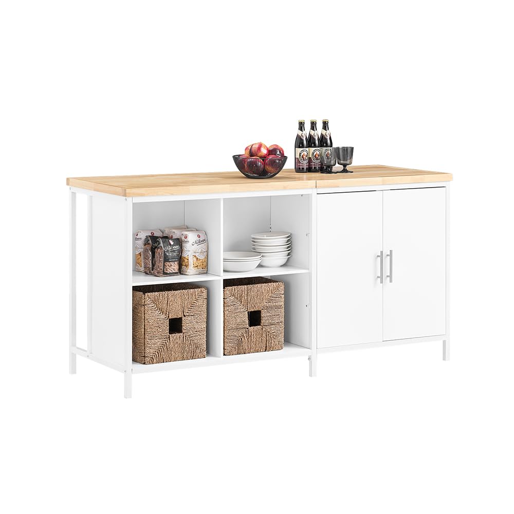 SoBuy Îlot Central Cuisine avec 4 niches et Tablette réglable, 170x89x60cm | Îlot de Cuisine 3-en-1 avec grand plan, charge 145 kg, robuste et facile à nettoyer, MDF, cuisine/repas/salon, KNL09-WN