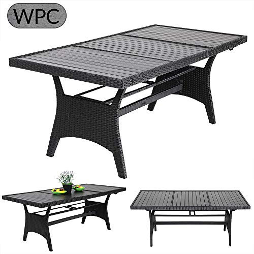 Casaria Polyrattan Gartentisch 190x90x74cm mit Ablage WPC-Tischplatte Höhenverstellbar Holzoptik Wetterfest Garten… – Bild 3
