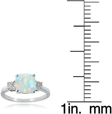 Ice Gems Sterling Silver Created White Opal and Cushion-cut Ring