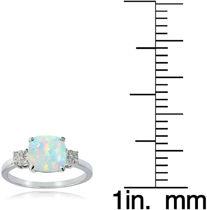 Ice Gems Sterling Silver Created White Opal and Cushion-cut Ring