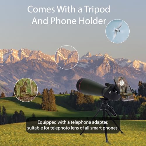 Image of Hiniso 100mm Spotting Scope with Tripod & Phone Adapter | 25-75x Dual Focus Zoom HD Telescope for Bird Watching, Stargazing, Target Shooting | Waterproof BAK4 Prism, Carry Case Included (25-75x100)