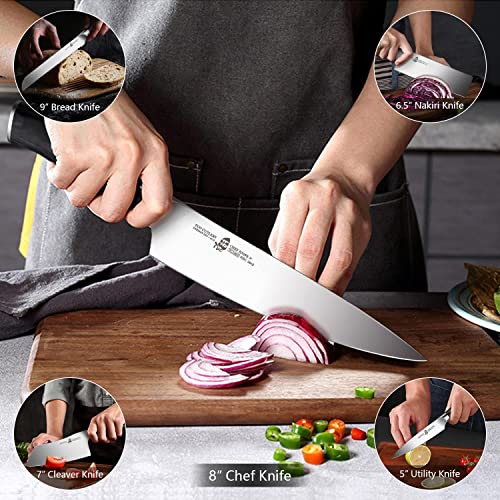 TUO-17pcs-Knife-Set-With-BlockKitchen-Knives-SetKnives-Block-Set-With-Knife-SharpenerGerman-HC-Steel-Ergonomic-Pakkawood-Handle-Gift-Box-Cutlery-Fiery-Phoenix-Series-Black