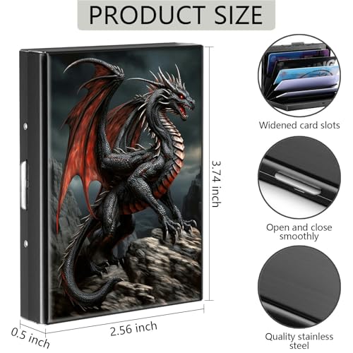 Credit Card Holder, Dragon Design Mini RFID Blocking Aluminum Wallet Slim Metal Hard Case Shell Travel Wallet ID Case Small Credit Cards Case Business Cards for Women Men Girls2
