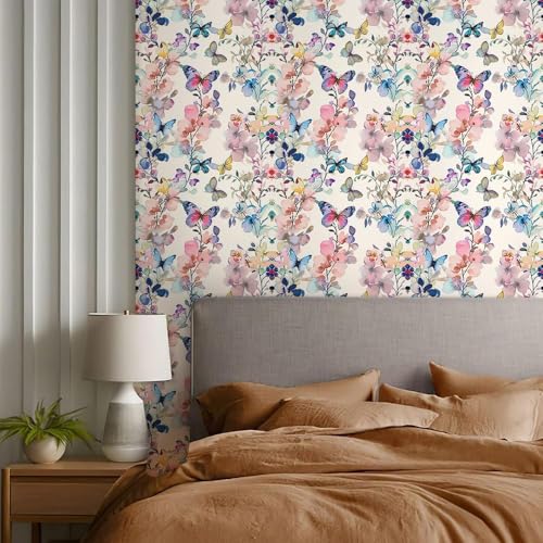 Image of Self-Adhesive Waterproof Floral & Butterfly Pattern Wallpaper Removable PVC Vinyl Wall Sticker for Living Room, Hall & Home Decor (45 x 304 cm)