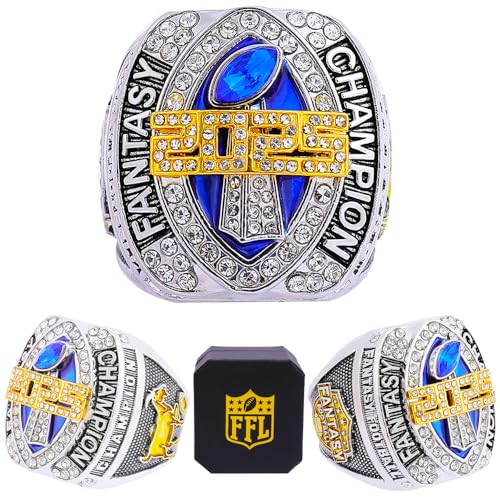 Image of 2025 Fantasy Football Championship Ring | Heavy FFL Champion Trophy Ring | Gold Silver Tone Plated Award Trophy for Fantasy Football League Winner