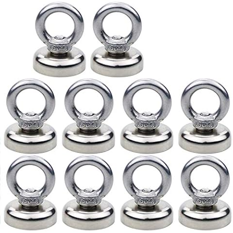 DIYMAG Magnetic Hooks, 40 lbs(18 KG) Pulling Force Rare Earth Magnetic Hooks with Countersunk Hole Eyebolt for Home, Kitchen, Workplace, Office and Garage, Pack of 10, Silver, DIY-NJ25-10P Cover