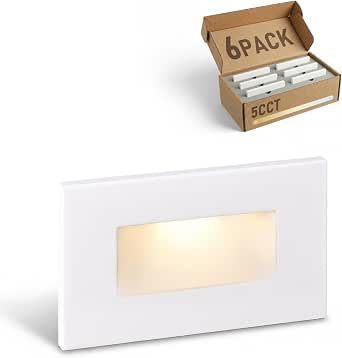 LEONLITE 6-Pack Horizontal LED Step Lights, 120V, 5CCT, White