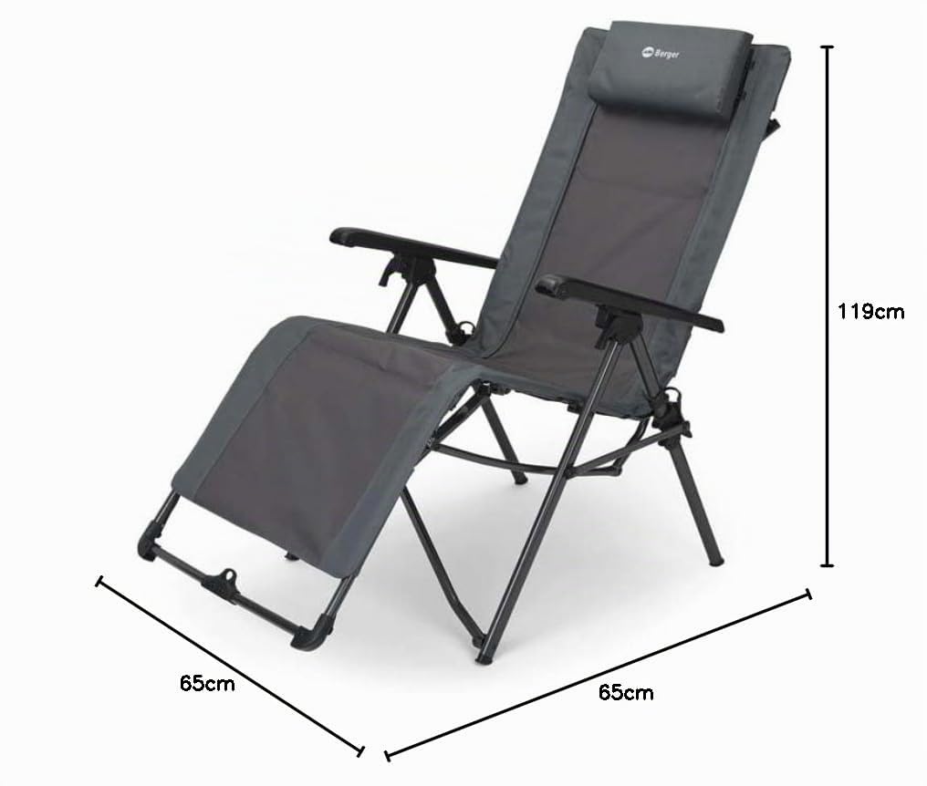 BERGER Faltbare Relaxliege | Gartenliege klappbar | Sonnenliege Campingstuhl Outdoor | Campingliege Gartenstuhl Strandliege mit Kopfkissen | leicht & belastbar bis 120 kg