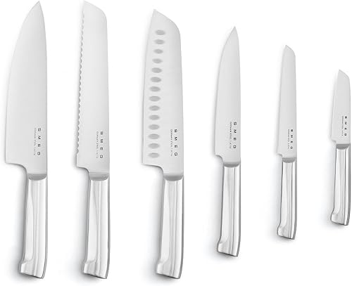 Smeg 50's Style 6 Piece Knife Block Set, Acacia Wood and German Steel, Black, KBSF02BL - 5