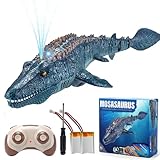 Akargol 2.4G Remote Control Dinosaur Toys for Kids, High Simulation Mosasaurus Toys RC Boat with Light and Spray Water for Swimming Pool Lake Bathroom, Bath Toys (with 2 Batteries)
